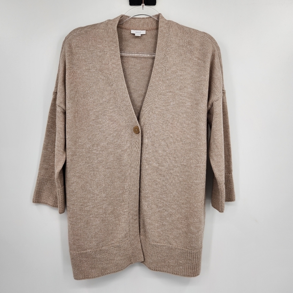 J. Jill PureJill One Button 3/4 Sleeve Knit Cardigan Womens Size Medium Tan